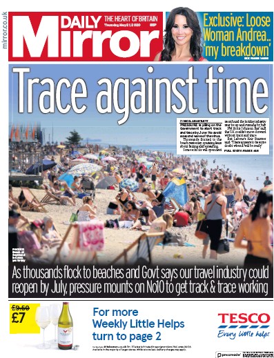 Daily Mirror (UK) Newspaper Front Page for 21 May 2020