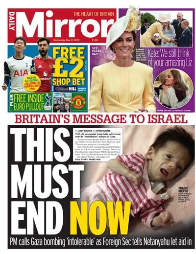 Daily Mirror (UK) Newspaper Front Page for 21 May 2025