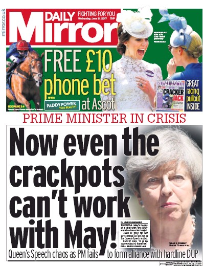 Daily Mirror (UK) Newspaper Front Page for 21 June 2017