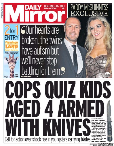Daily Mirror (UK) Newspaper Front Page for 21 July 2017