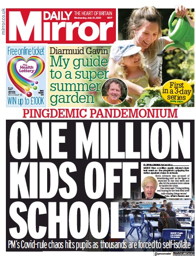 Daily Mirror (UK) Newspaper Front Page for 21 July 2021
