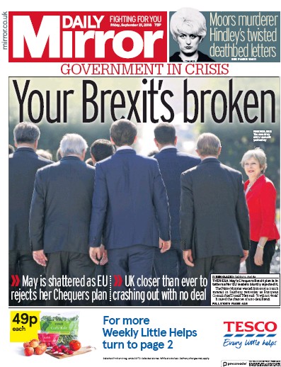 Daily Mirror (UK) Newspaper Front Page for 21 September 2018
