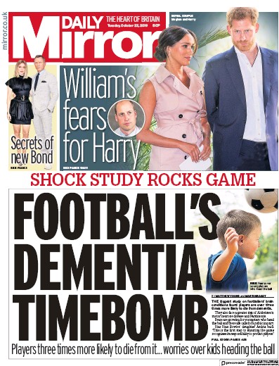 Daily Mirror (UK) Newspaper Front Page for 22 October 2019