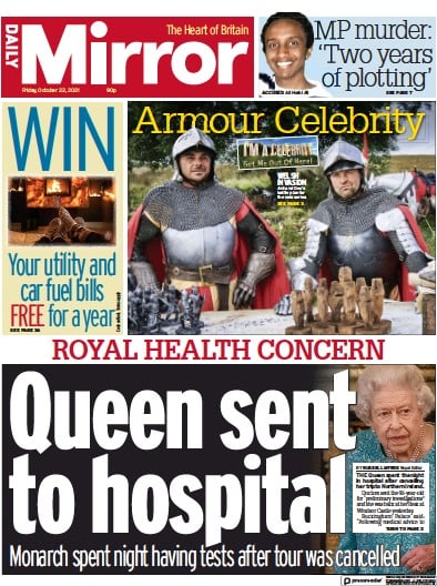 Daily Mirror (UK) Newspaper Front Page for 22 October 2021