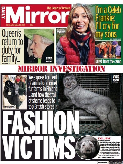Daily Mirror (UK) Newspaper Front Page for 22 November 2021