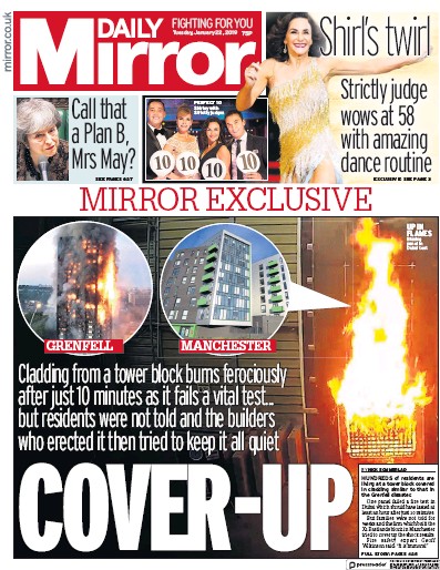 Daily Mirror Newspaper Front Page for 22 January 2019