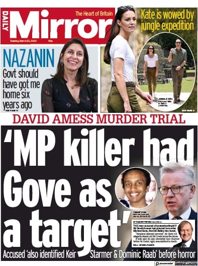 Daily Mirror (UK) Newspaper Front Page for 22 March 2022