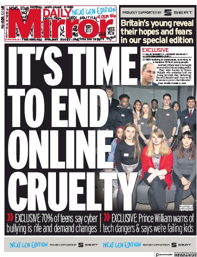 Daily Mirror Newspaper Front Page for 22 May 2019