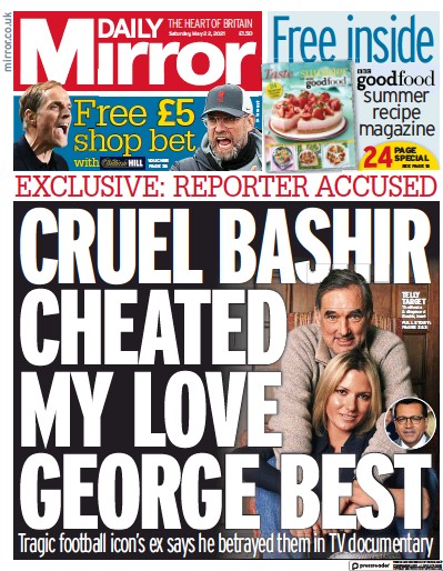 Daily Mirror Newspaper Front Page for 22 May 2021