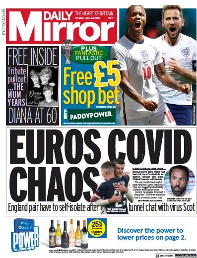 Daily Mirror (UK) Newspaper Front Page for 22 June 2021