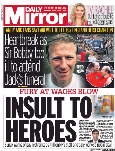Daily Mirror (UK) Newspaper Front Page for 22 July 2020