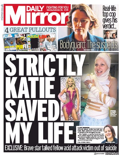 Daily Mirror Newspaper Front Page for 22 September 2018