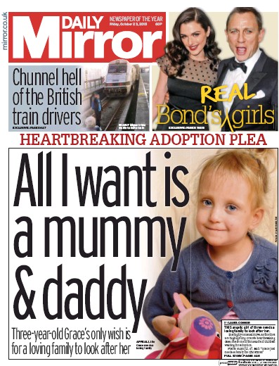 Daily Mirror Newspaper Front Page for 23 October 2015