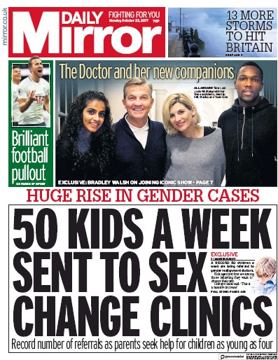 Daily Mirror Newspaper Front Page for 23 October 2017