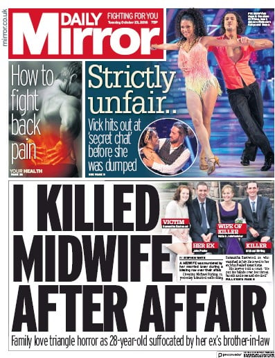 Daily Mirror Newspaper Front Page for 23 October 2018