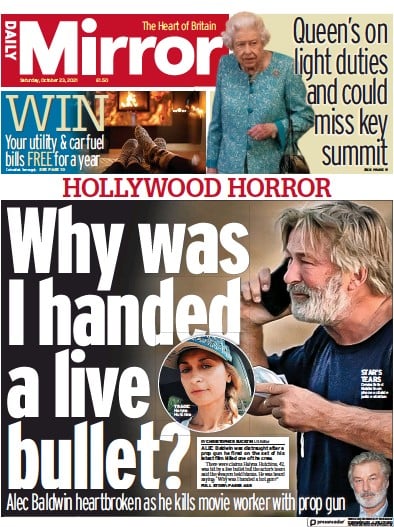 Daily Mirror (UK) Newspaper Front Page for 23 October 2021