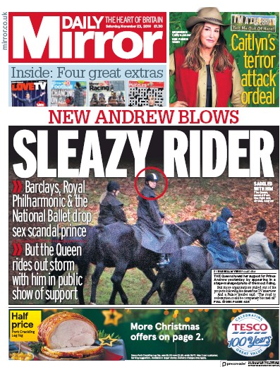 Daily Mirror Newspaper Front Page for 23 November 2019