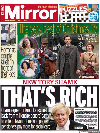 Daily Mirror (UK) Newspaper Front Page for 23 November 2021