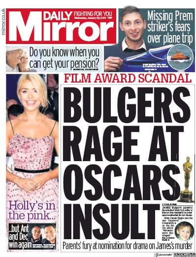 Daily Mirror Newspaper Front Page for 23 January 2019