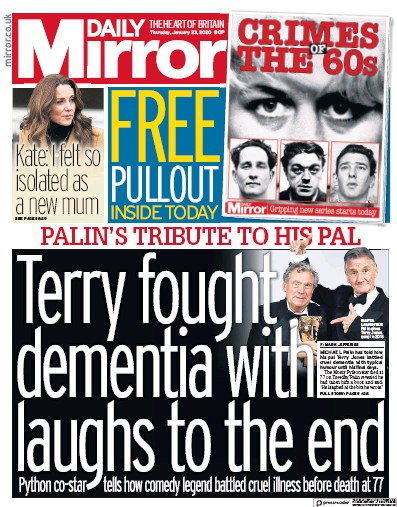 Daily Mirror (UK) Newspaper Front Page for 23 January 2020