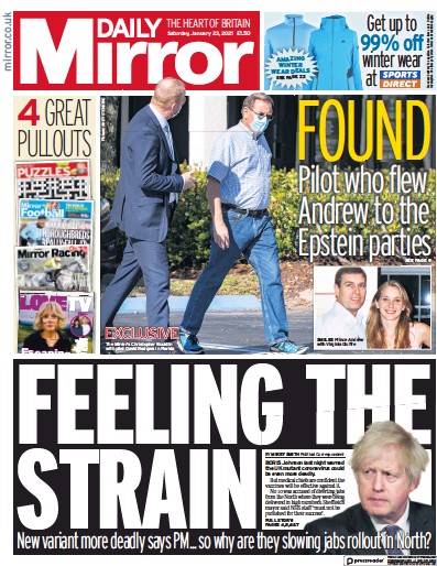 Daily Mirror Newspaper Front Page for 23 January 2021