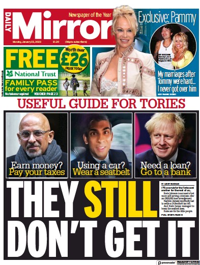 Daily Mirror (UK) Newspaper Front Page for 23 January 2023