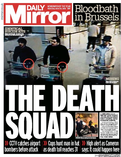 Daily Mirror (UK) Newspaper Front Page for 23 March 2016