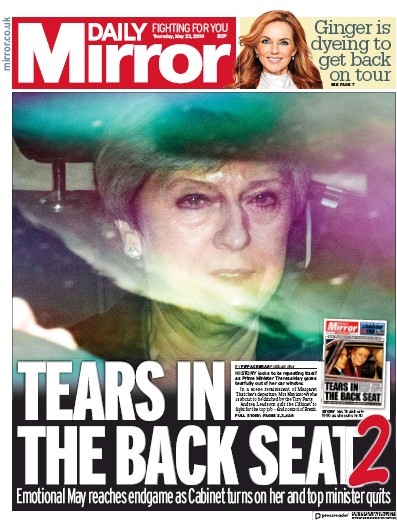 Daily Mirror Newspaper Front Page for 23 May 2019