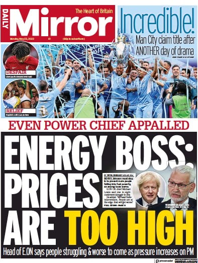 Daily Mirror (UK) Newspaper Front Page for 23 May 2022
