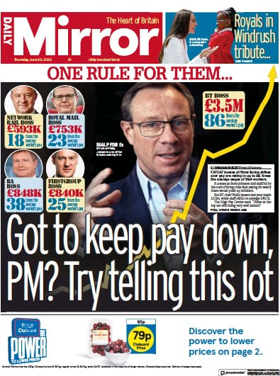 Daily Mirror (UK) Newspaper Front Page for 23 June 2022