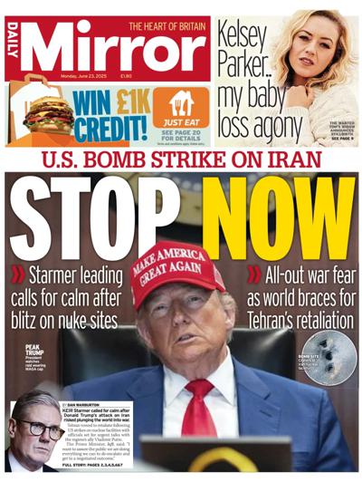 Daily Mirror (UK) Newspaper Front Page for 23 June 2025