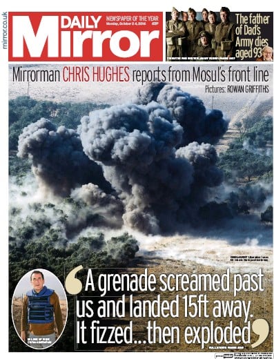 Daily Mirror Newspaper Front Page for 24 October 2016