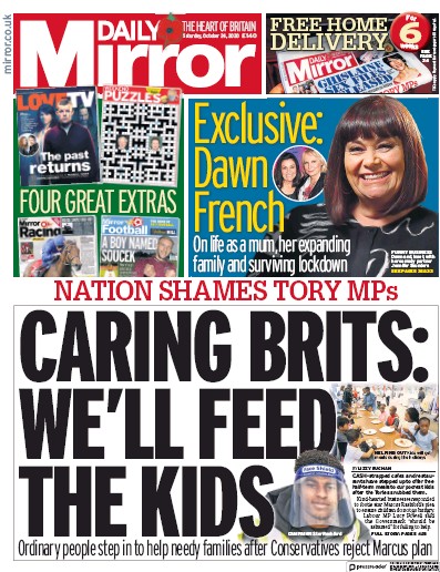 Daily Mirror Newspaper Front Page for 24 October 2020