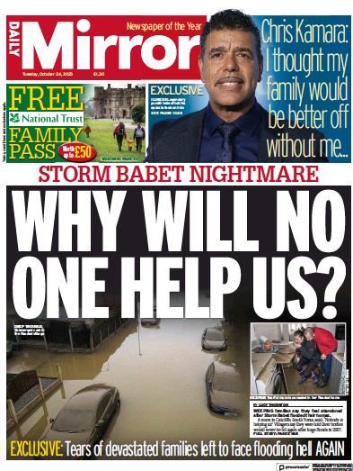 Daily Mirror (UK) Newspaper Front Page for 24 October 2023