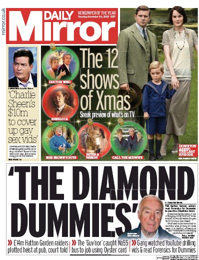 Daily Mirror Newspaper Front Page for 24 November 2015