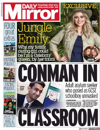 Daily Mirror Newspaper Front Page for 24 November 2018