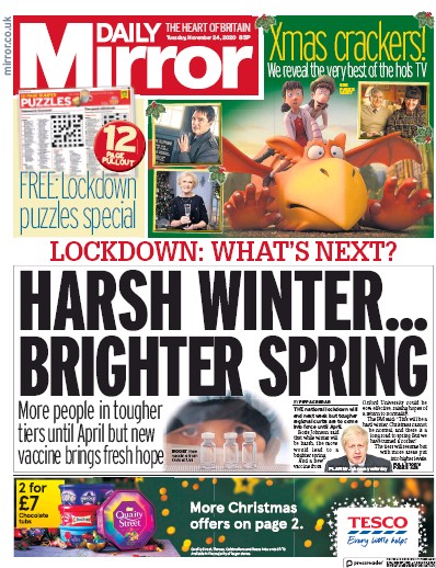 Daily Mirror (UK) Newspaper Front Page for 24 November 2020
