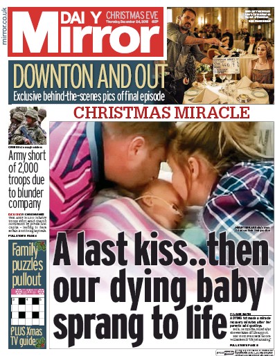 Daily Mirror (UK) Newspaper Front Page for 24 December 2015
