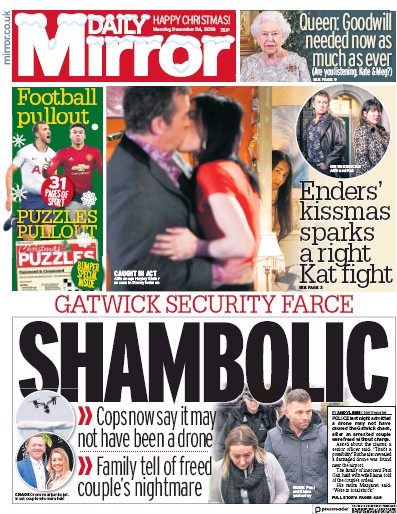 Daily Mirror (UK) Newspaper Front Page for 24 December 2018