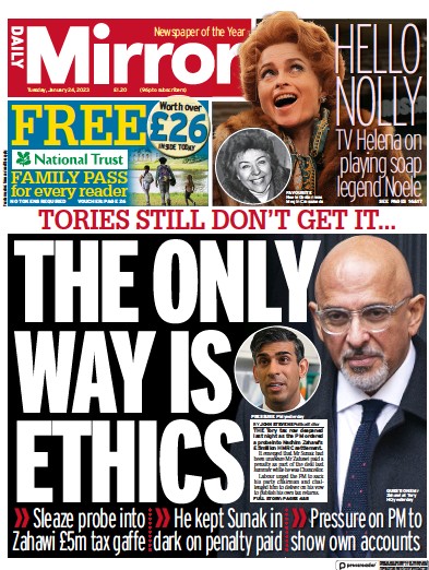 Daily Mirror (UK) Newspaper Front Page for 24 January 2023