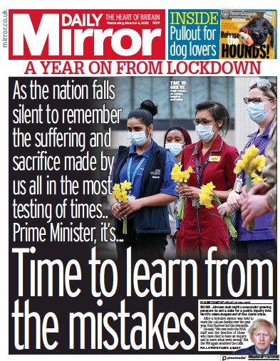 Daily Mirror (UK) Newspaper Front Page for 24 March 2021