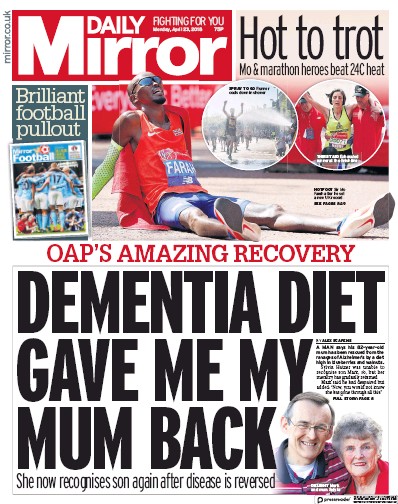 Daily Mirror Newspaper Front Page for 24 April 2018