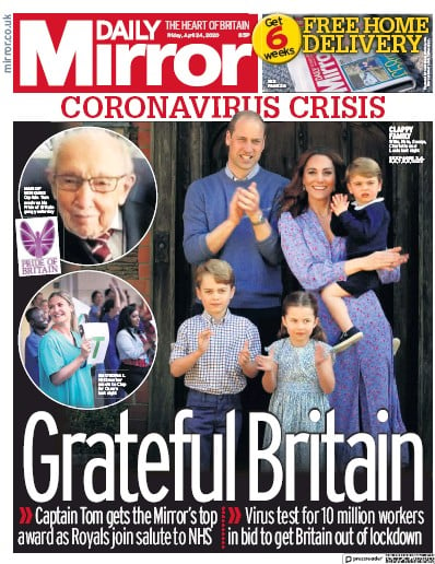 Daily Mirror (UK) Newspaper Front Page for 24 April 2020