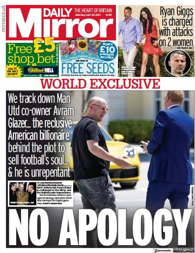 Daily Mirror (UK) Newspaper Front Page for 24 April 2021