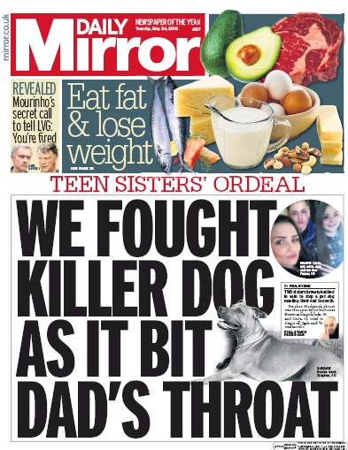 Daily Mirror Newspaper Front Page for 24 May 2016