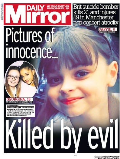 Daily Mirror Newspaper Front Page for 24 May 2017