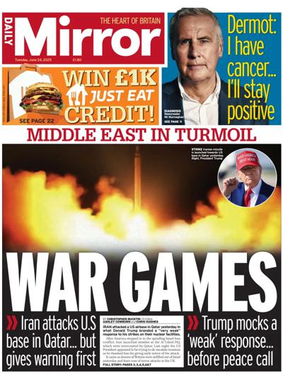 Daily Mirror (UK) Newspaper Front Page for 24 June 2025