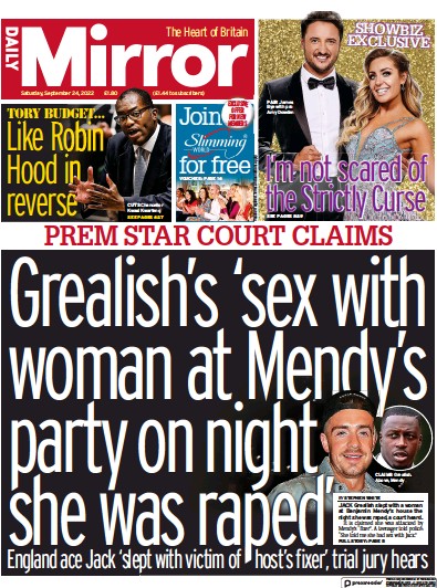 Daily Mirror (UK) Newspaper Front Page for 24 September 2022