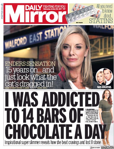 Daily Mirror Newspaper Front Page for 25 October 2017