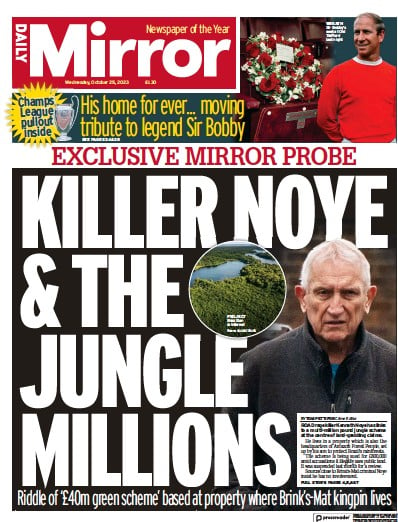 Daily Mirror (UK) Newspaper Front Page for 25 October 2023